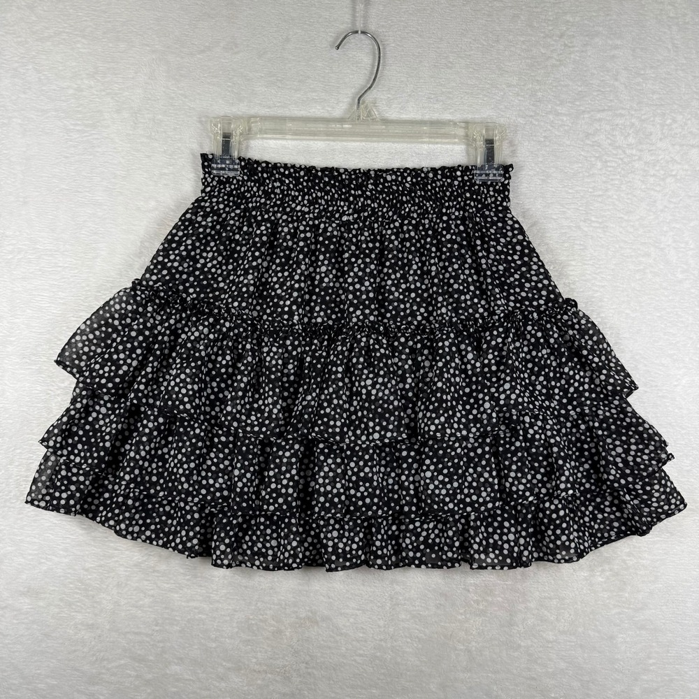 MISA Los Angeles Marion Skirt XS Black White Polka‎ Dot Tiered Ruffle Mini Skirt